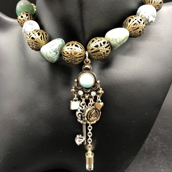 Necklace - Turquoise, Crystal, Bronze and Amazonite - Picture 3 of 5